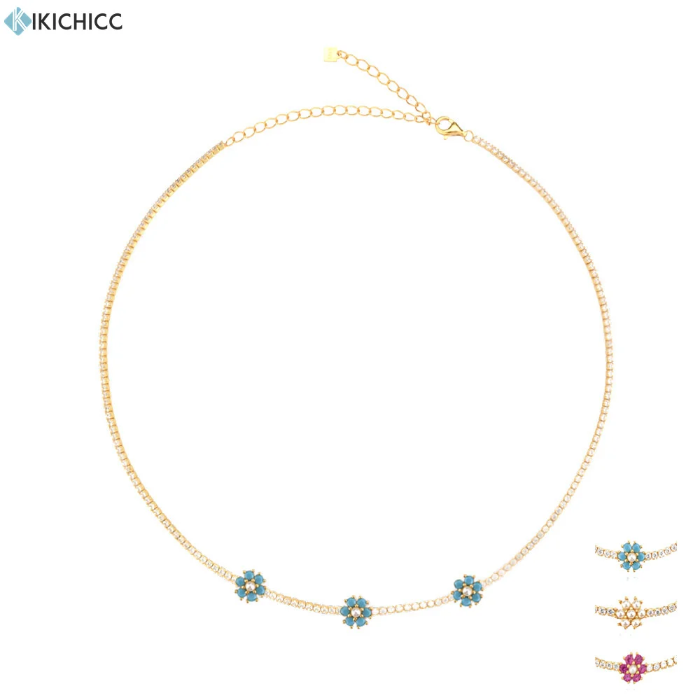 

KIKICHICC 100% 925 Sterling Silver Gold Flower Rainbow Choker Necklace 2021 Women Zircon CZ Chian Luxury Party Wedding Jewelry