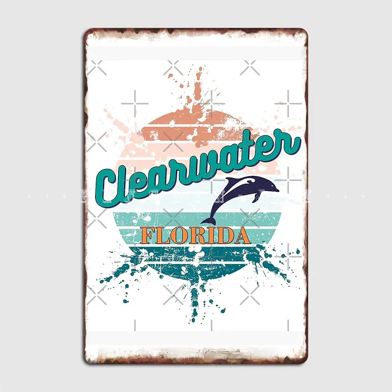 Clearwater Florida Exploding Watercolor Retro Sunset Poster Metal Plaque Customize Wall Decor Party Tin Sign Posters