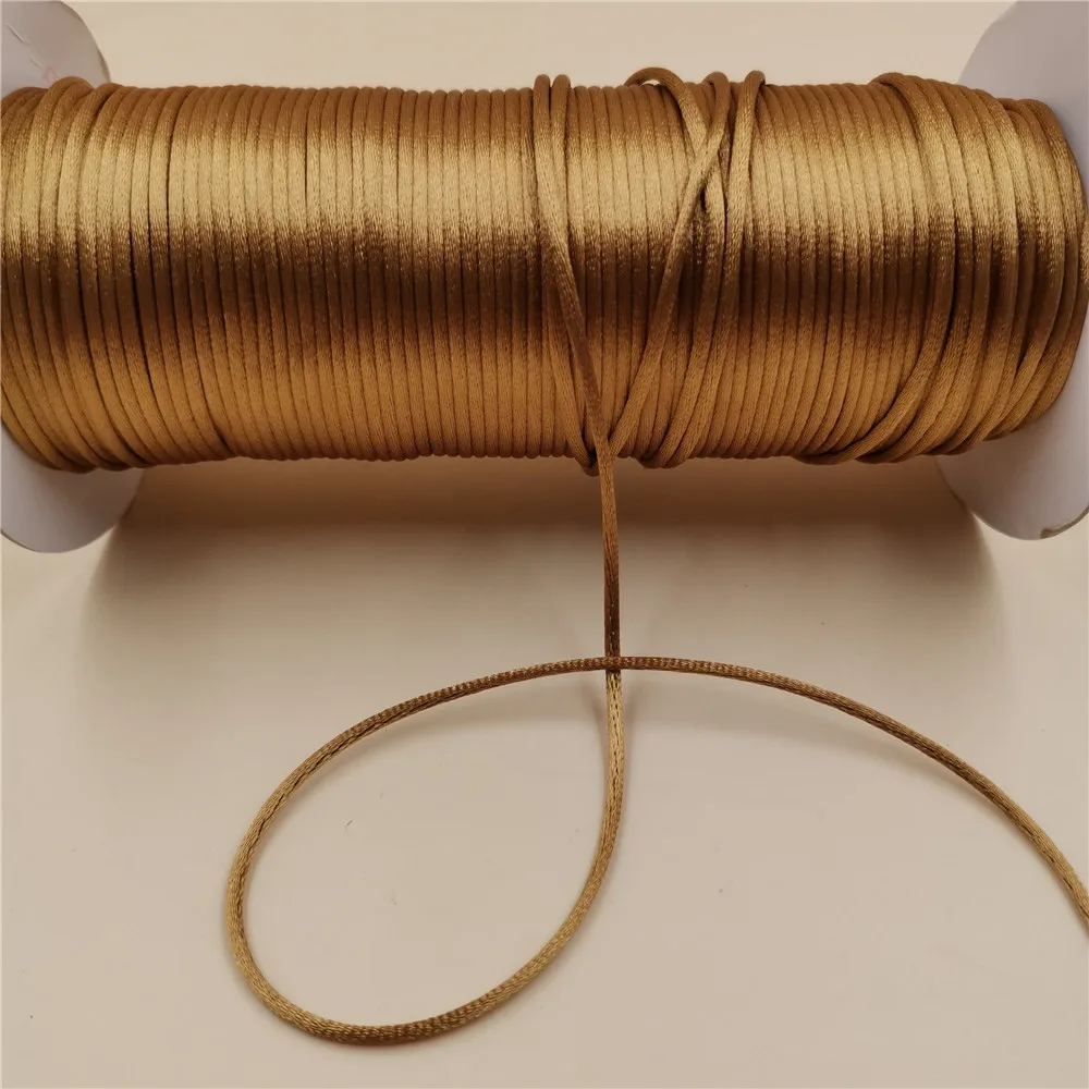 2mm Gold Rattail Satin Cord Thread Chinese Knot Macrame Bracelet Braided String DIY Tassels Beading Thread 10-225meters