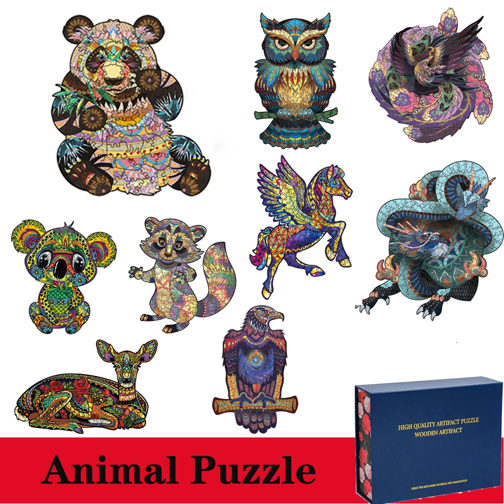 3D Wooden  Adult Kids Jigsaw Puzzles Animal Mysterious Lion Children Education Christmas Gifts Toys Boutique Gift Box Packaging