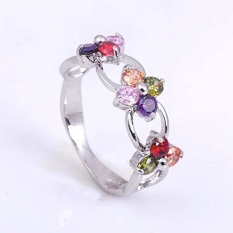 Luxury Gorgeous Women Jewelry Mixcolor Zircon Flower Bridal Rings for Wedding Engagement Set Gifts