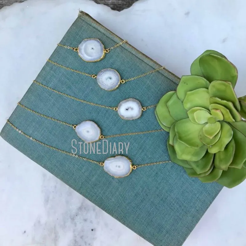 

NM36620 Natural Gemstone White Stalactite Free Form Pendant Gold Plated Chain Necklace Boho Bohemian Jewelry Gift For Her