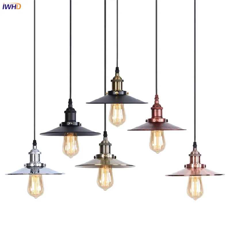 

IWHD American Style Industrial Lamp Light Bedroom Bar Living Room Loft Decor Edison Vintage Pendant Lighting Fixtures Hanglamp