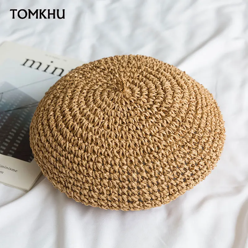 NEW Summer Sun Hats For Women Solid Color Beret Straw Solid French Artist Hat Women Casual Spring Holiday Handmade Cap Beach Hat