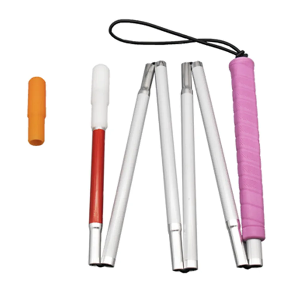 

120cm-155cm White Cane, Aluminum Folding Cane for The Blind,Folds Down 6 Sections,Pink Handle, with 2 Tips 6PEA-PIK