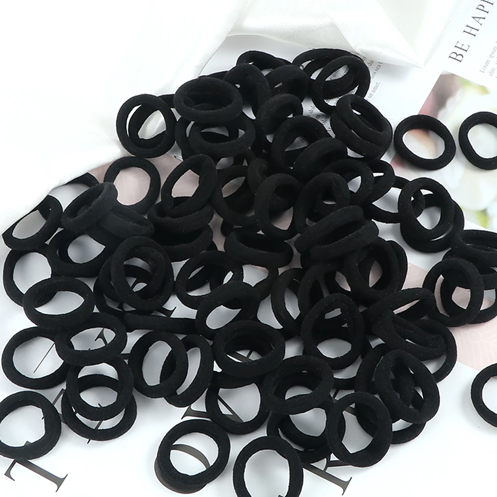 100pcs/Set Black Solid Rubber Band for Women Girl Nylon Small Big Elastic Hair Bands Ponytail Holder Scrunchies Hair Accessories