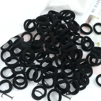 100 teile/satz Schwarz Solide Gummiband für Frauen Mädchen Nylon Kleine Große Elastische Haarbänder Pferdeschwanz Halter Scrunchies Haar Zubehör