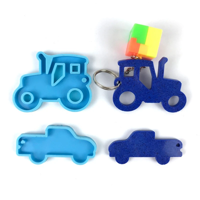 Car Series Keychain Epoxy Resin Mold Shiny Glossy Tractor Necklace Pendant Silicone Mould DIY Crafts Jewelry Decorations  2021