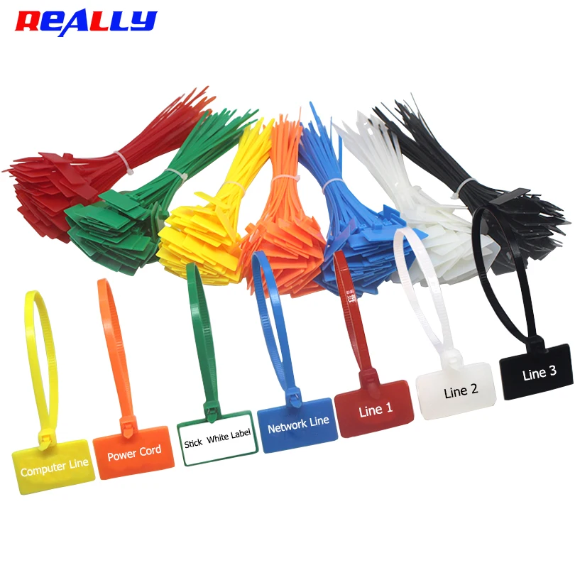 100pcs marca fácil 4*150mm cabo de nylon gravatas tag rótulos laços de laço de plástico marcadores de cabo tag auto-bloqueio zip ties