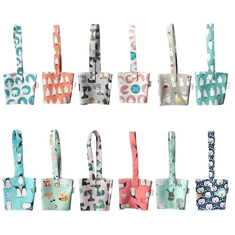 12 partternアニマルカップバッグキャリアミルクティージュース用ポータブルピュアカップカバーアウトドア用の素敵な無臭の小さなギフトハンドバッグ