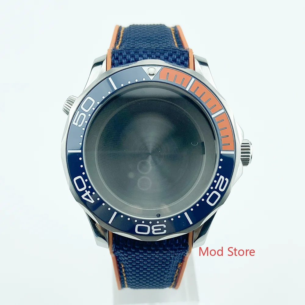 HOT 20ATM WR Blue 1/4 Orange Ceramic Bezel Diver Watch Case Strap Fit For Seagull2836 ETA2836 Movement Sea-Master Style