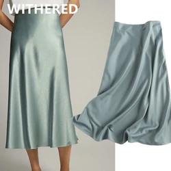 Maxdutti  Summer Faldas Mujer Moda Midi Skirts Womens England Office Lady Satin High Waist Simple Elegant Long Skirt