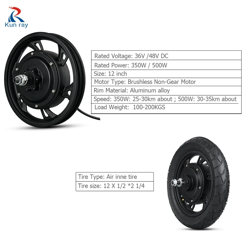 12-calowy silnik piasty BLDC do hulajnogi 48V 500W Bezszczotkowy silnik piasty bez przekładni 36V 350W Silnik rowerowy do hulajnogi elektrycznej