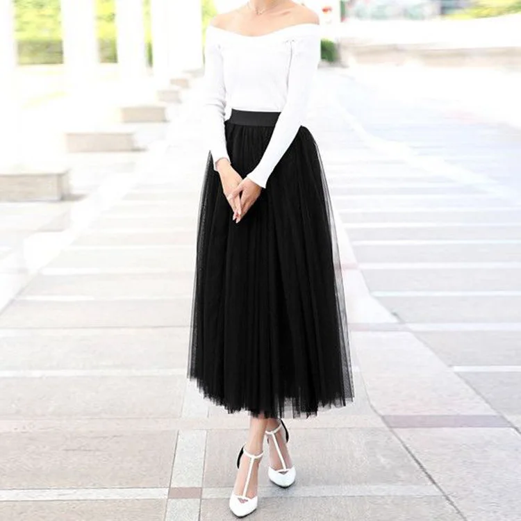 

Black 3 Layers Tulle Party Skirt Pleated White TUTU Skirts Womens Lolita Petticoat Bridesmaids Midi Skirt Jupe Saias faldas