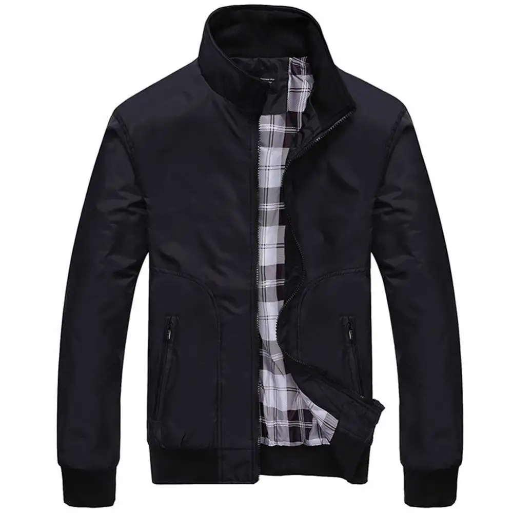 Dropshipping!!Fashion Winter Warm Men\'s Jacket Solid Color Stand-up Collar Zipper Pocket Bomber Coat