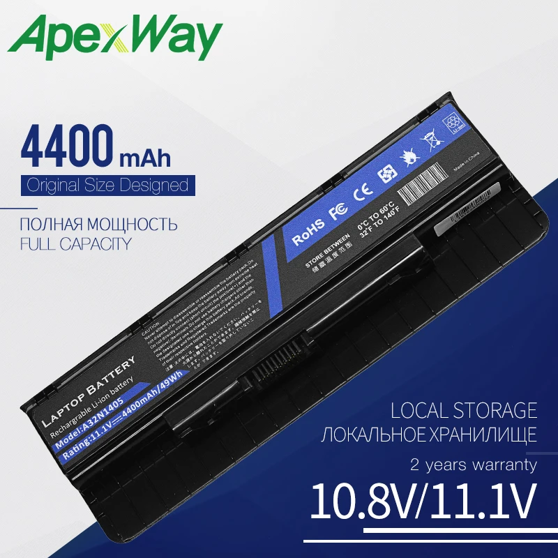 Apexwa 10.8V Laptop Battery A32N1405 A32NI405 For ASUS G551 G551J G551JK N551JW4720 N751 G551JM G551JW  N751JK For ROG G58 G58J