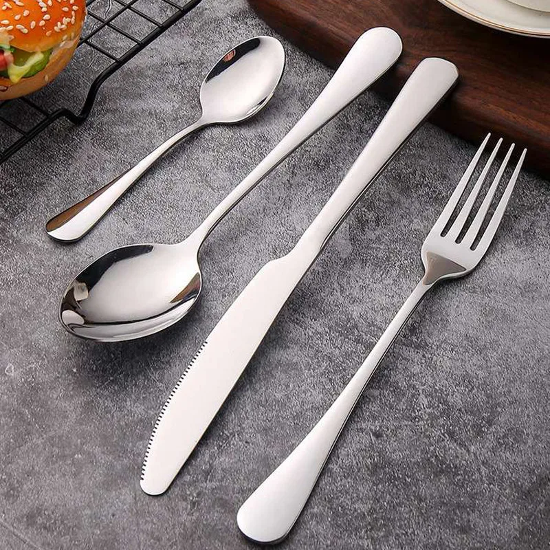 

4pcs Silver Spoon Cutlery Set Stainless Steel Dinnerware Complete Kitchen Food Knife Fork Coffee Spoon Tableware Dropshipping