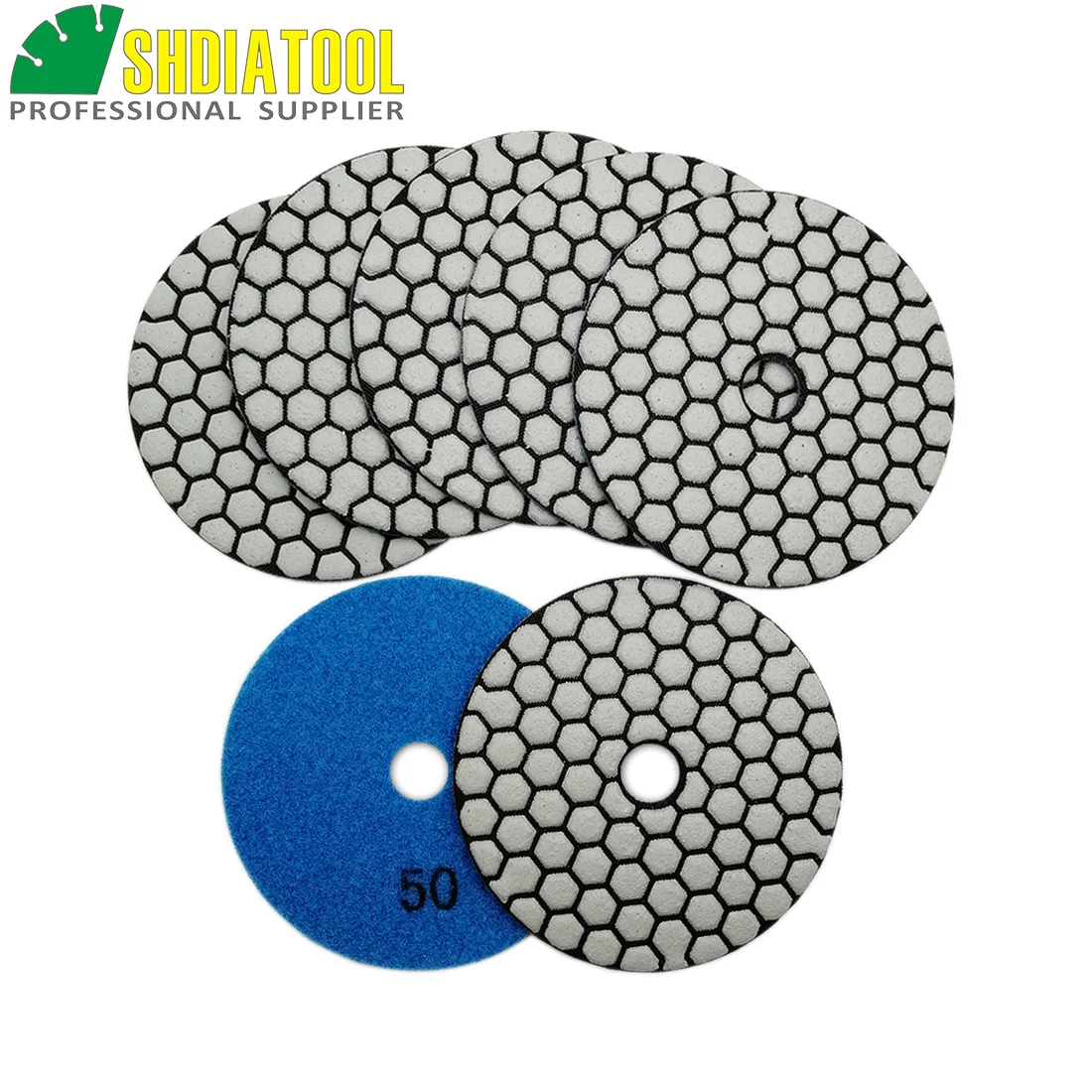 SHDIATOOL 7pcs 4inches #50 B dry Diamond polishing pads diameter 100MM Resin bond diamond flexible grinding disc