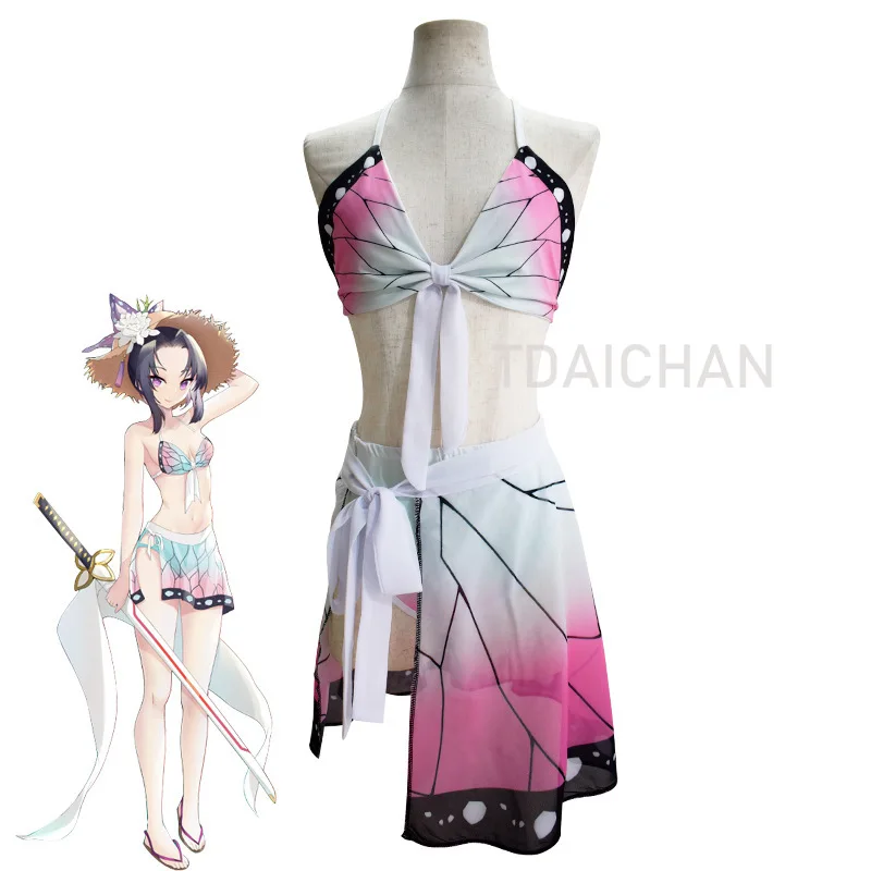 Kochou Shinobu Swimsuit Anime Kimetsu No Yaiba Costume Women Tops Briefs Set Swimwear Bathing Suit Anime Bikini Cute Girl