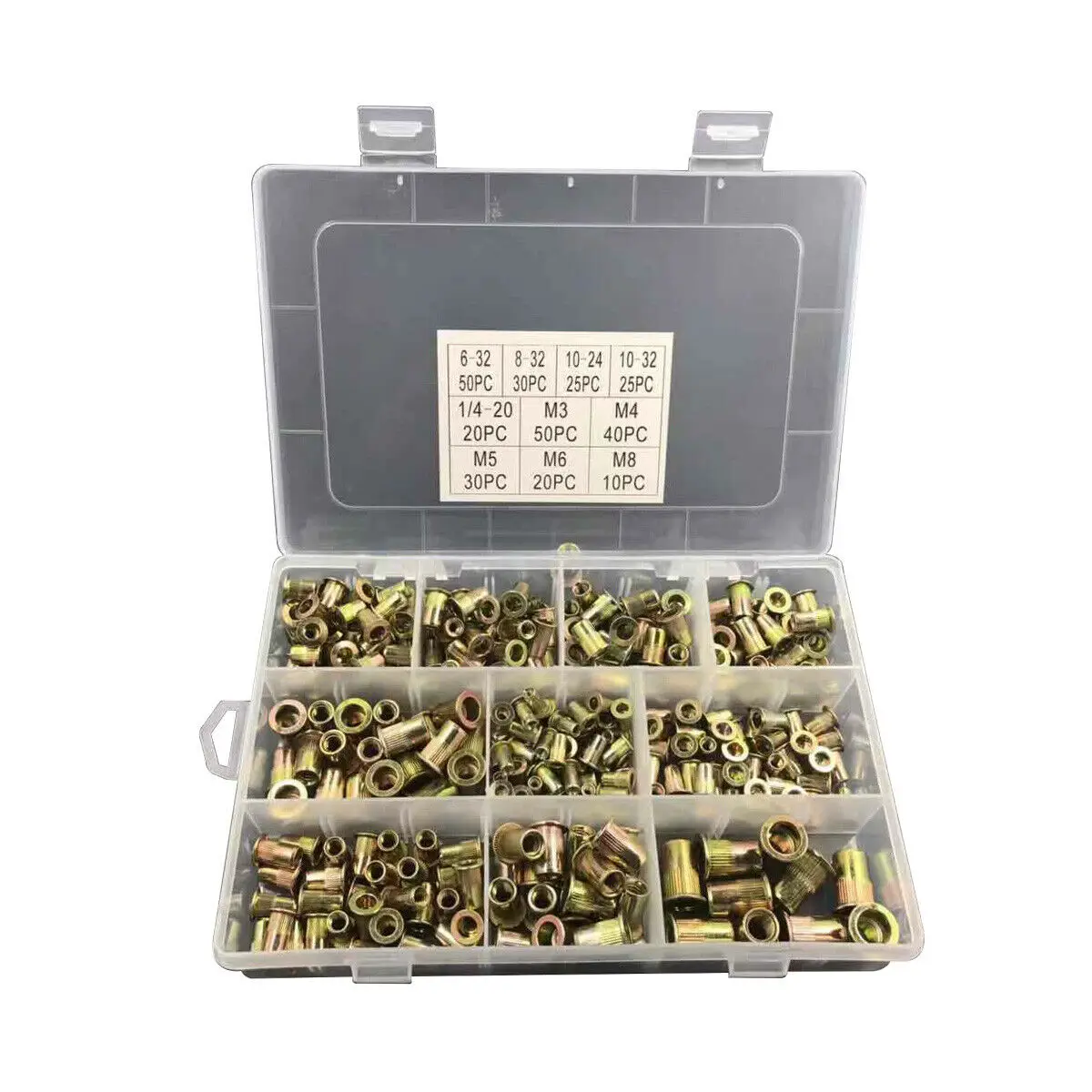 

300pcs Zinc Plated Rivet Nuts Flat Head Threaded Rivet Insert Nutsert Rivet Nut Assortment Kit 150pcs imperial +150pcs metric