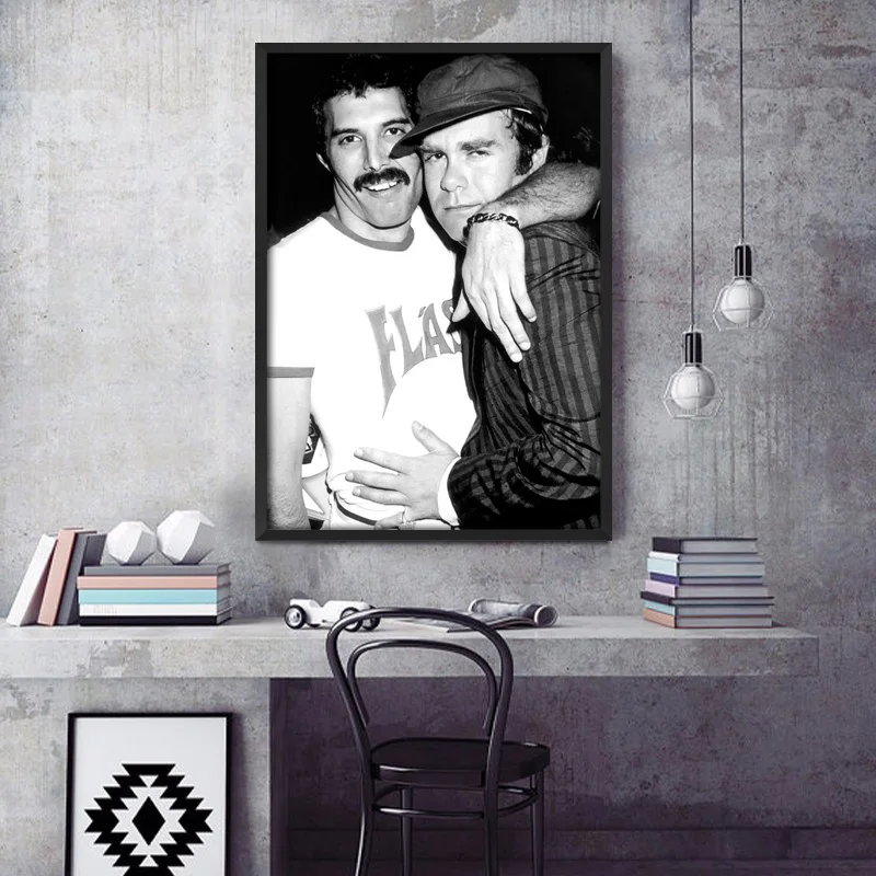 Elton John and Freddie Mercury Art Poster Print Canvas Wall Art Picture Painting 12 24 36 47 Inches