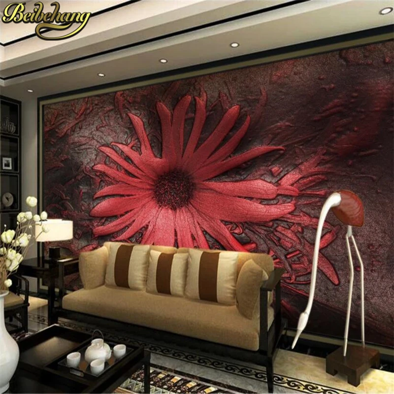 

beibehang custom Red embossed flower mural wallpaper Bedroom Dining Room Living Room Sofa TV Backdrop Wall Painting Wall paper