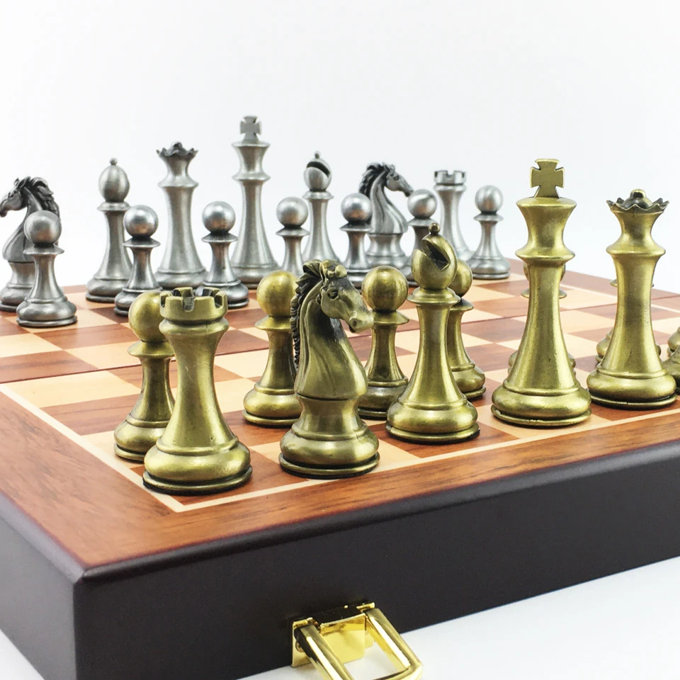 

Luxury Chess Game Kirsite King Height 67mm Chess Pieces Portable Folding Wooden Chessboard Family Chess Board Game Good Gift Toy