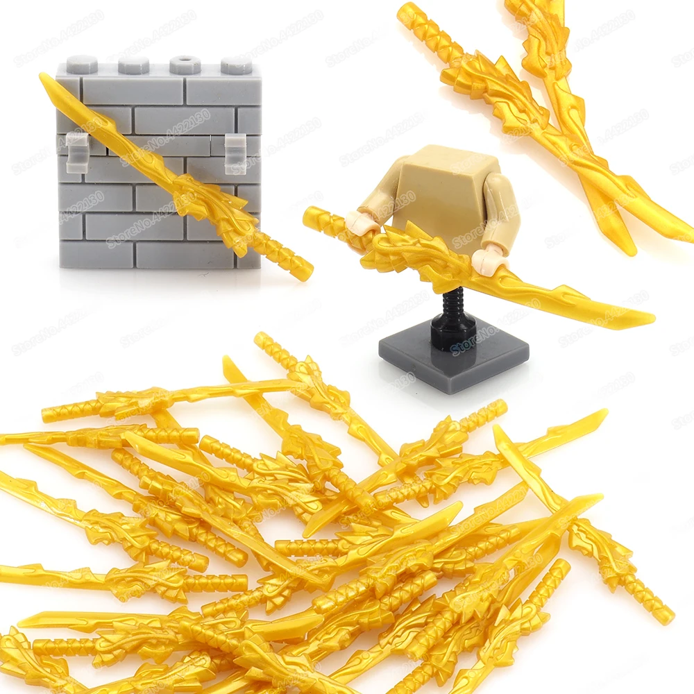 Gold Weapons Golden Dragon Sword Building Block Moc Warrior Figures Equipment Assembly Fighting Model Child Christmas Gifts Toys