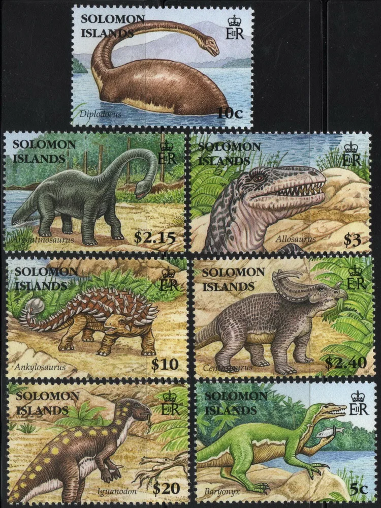 7 sztuk/zestaw nowe wyspy salomona Post Stamp prehistoryczne znaczki dinozaurów zwierząt MNH