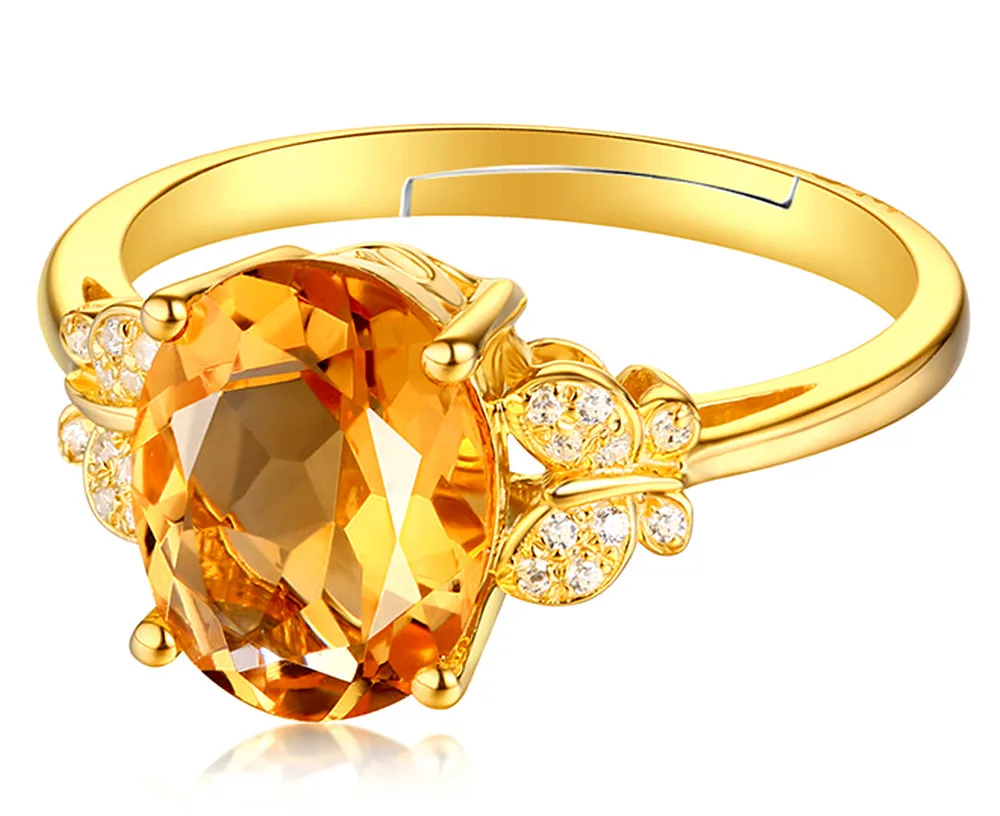 Oval Citrine gemstones diamonds Rings for women gold color yellow crystal butterfly bling jewelry bijoux bague party gifts