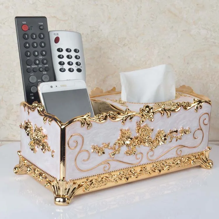 Multi-functional Tissue Box Gold Plated Top Grade European Style Home Paper Extraction Box KTV Tissue Box Hotel Supplies Napkin