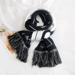 Letters Double Sided tassle Scarf Knitted Wool Long women and man Winter Thicken Warm Soft Shawls Wraps Female Scarf