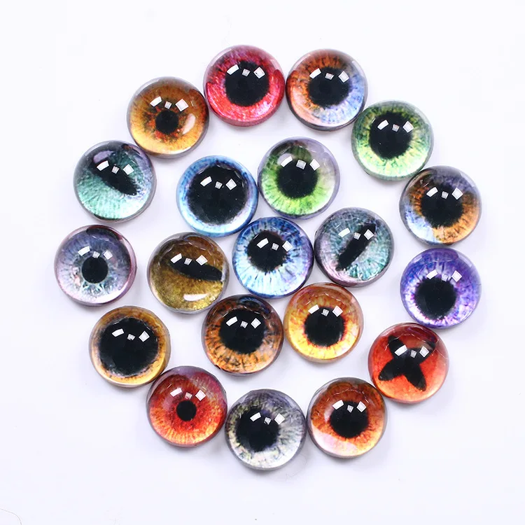 20pcs/lot 8/10/12/14/16/18/20mm Round Glass Cabochon Animal Eyes Pupil Cabochons Jewelry Findings for Diy Earrings