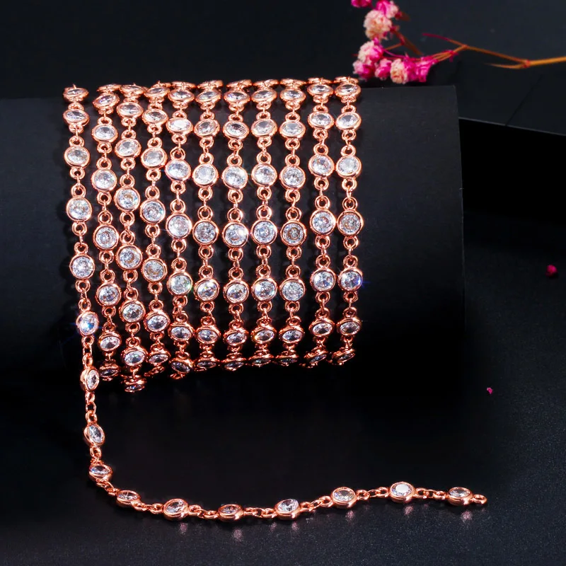 CWWZircons 50cm Sparkly Round Cubic Zirconia Stone Bead DIY Long Necklace Pendant Anklet Bracelet Link Chain Jewelry Making D005