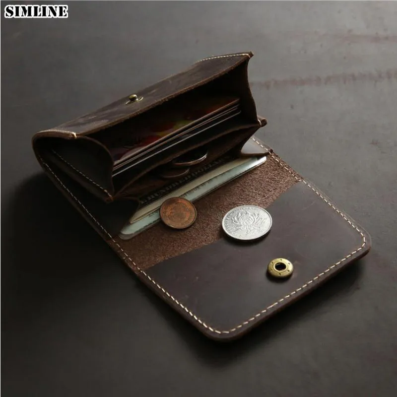 

Кошелек SIMLINE мужской из натуральной воловьей кожи, винтажный короткий бумажник ручной работы из 100% воловьей кожи, кредитница с кармашком для мелочи