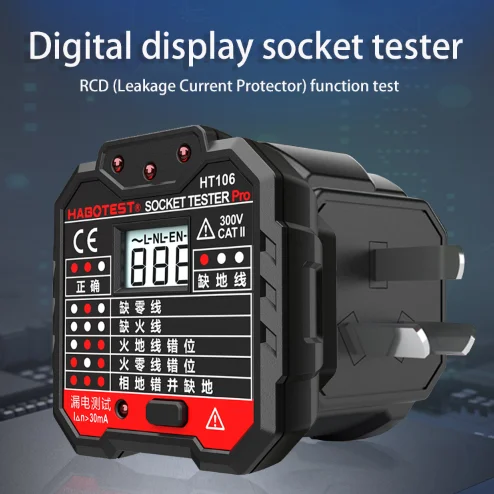 

Habotest HT106 Socket Tester Pro Voltage Test Socket Detector UK EU Plug Ground Zero Line Plug Polarity Phase Check 48-250V LCD