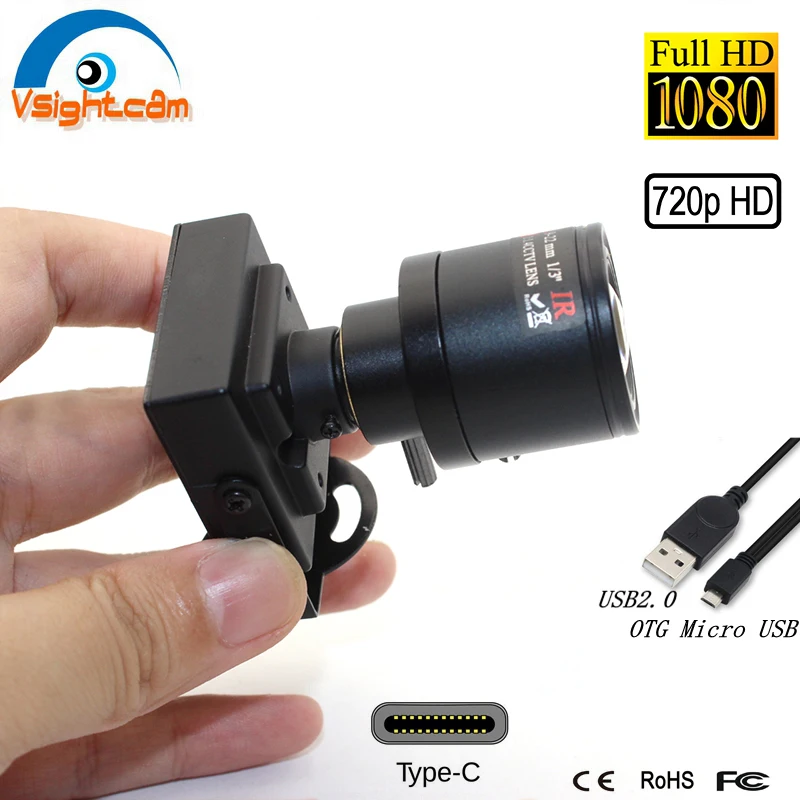 35*35mm mini câmera de usb hd1080p ov2710 720p h62 mannul zoom lente 9-22mm tipo-c micro usb segurança otg câmera testes industriais