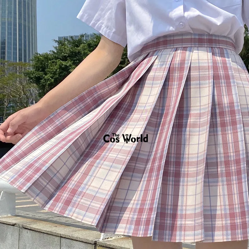 [Big Pink] Girl's Summer High Waist Pleated Skirts Plaid Skirts Women Dress For JK School Uniform Students Cloths