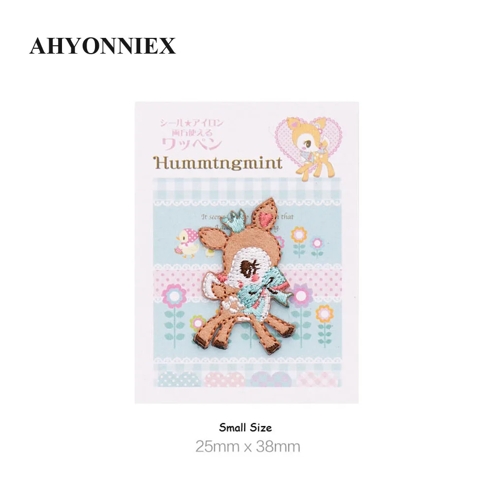 AHYONNIEX 3D Cute Hani Deer Patch ricamata per abbigliamento cucito Applique adesivo colla carino distintivo di cartone animato accessori fai da te