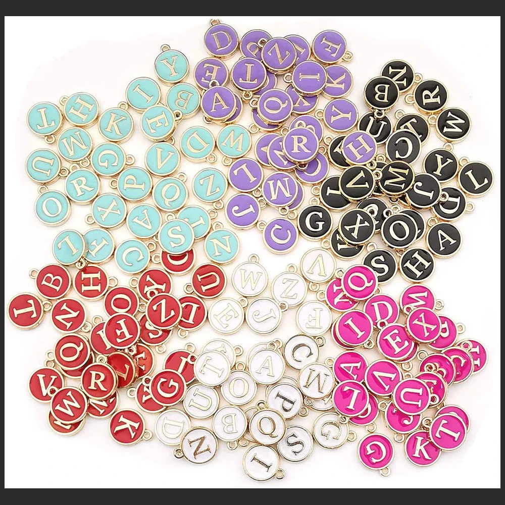 A-Z Alphabet Letter Metal Beads 26pcs Letter Charms Double Sided Pendant Alphabet Charm for Necklace Bracelet making