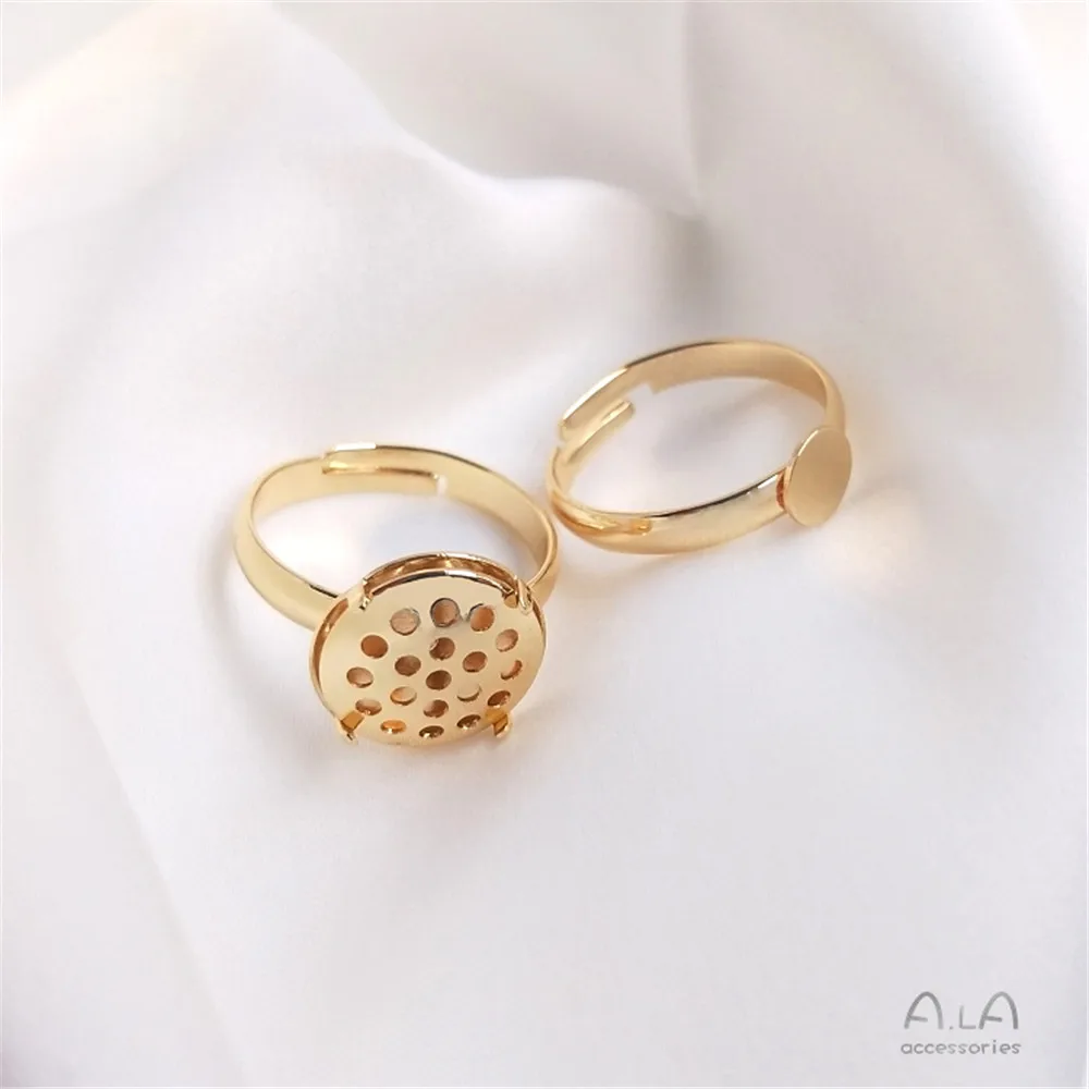 14K plated gold Ring bracket semi-finished accessories Lotus flower shower head net tray bottom bracket handmade DIY