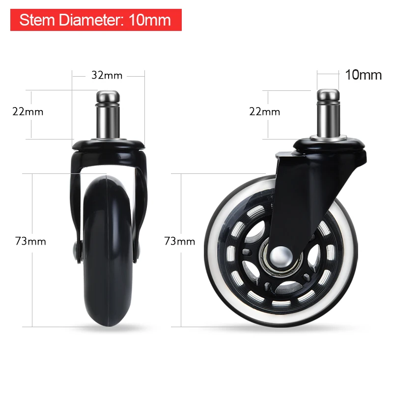 5PCS KAK 3 "Universal Mute Rad Bürostuhl Caster Ersatz 60KG Rollen Gummi Weiche Sicher Roller Möbel rad Hardware – Detail 12