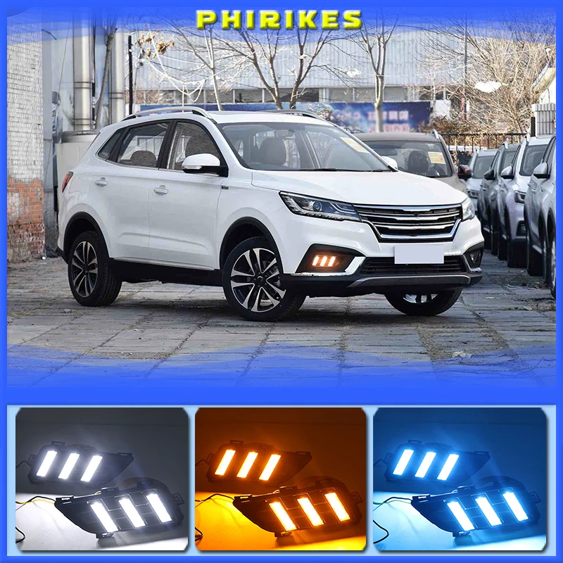 

For Roewe RX3 2018 Daytime running lights LED DRL Fog lamp driving lights with Yellow Turn Signal Function