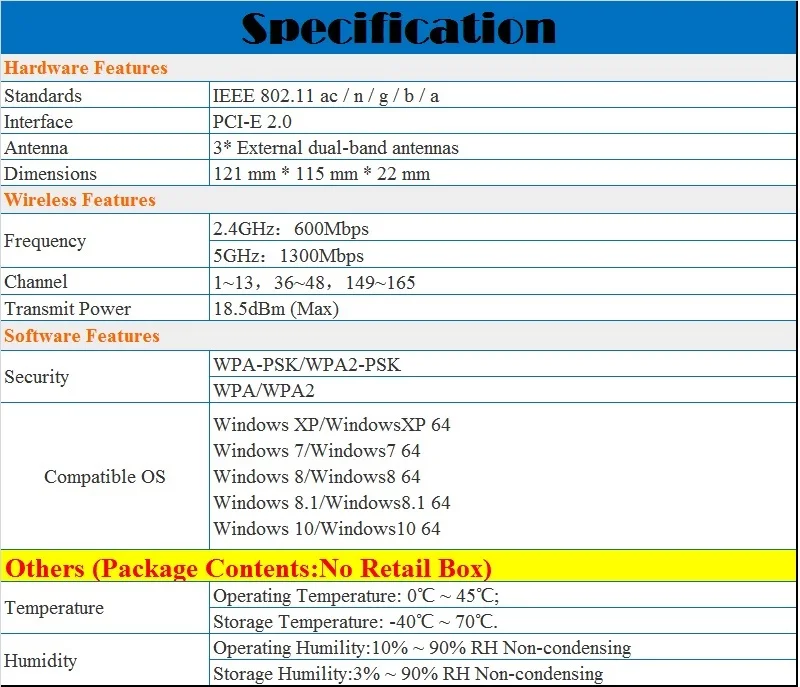 Chin-Firmware, 802.11AC PCI-E Wireless-Netzwerkkarte, 2,4 GHz, 600 M, 5 GHz, 1300 M, 1900 Mbit/s externer WLAN-Adapter, 3* Exter/Antennen