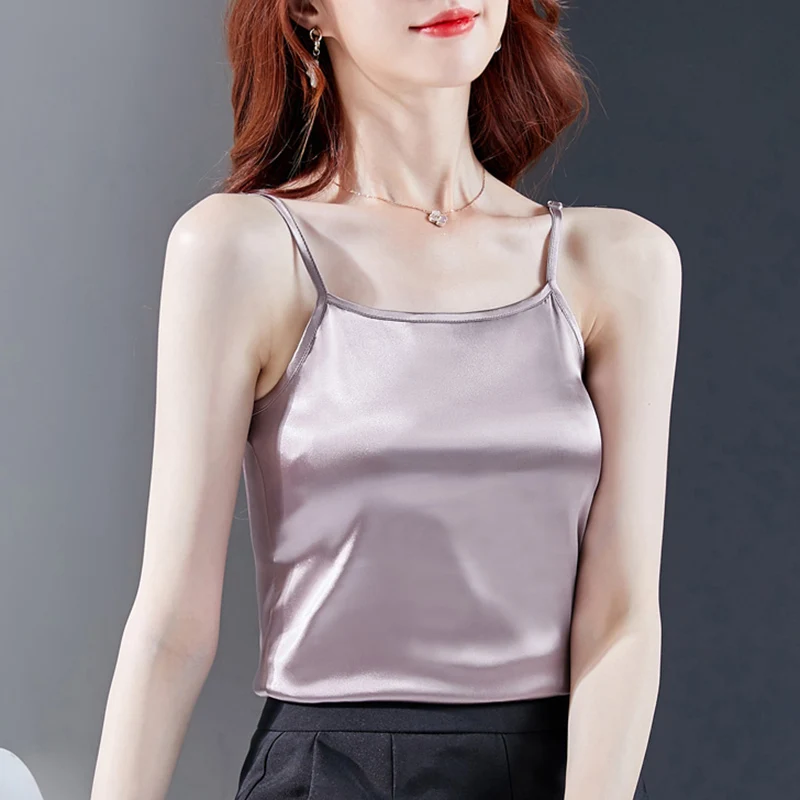 shintimes New Silk Top Women Clothes 2022 Summer Tank Top Vintage Ladies Tops Basic Cami Sleeveless Camisole Camis Haut Femme