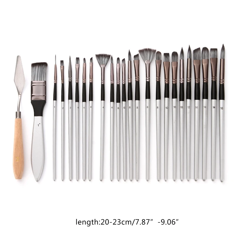 

24pcs/set Nylon Hair Wooden Handle Watercolor Paint Brushes Pen Scrubbing Scraper DIY Oil Acrylic Painting Art Craft