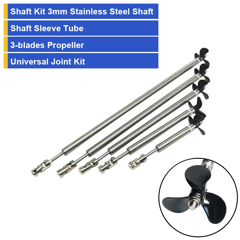 Shaft Kit 3mm Stainless Steel Shaft+Shaft Sleeve Tube+3-blades Propeller+Universal Joint Kit DIY Accessories For RC Boat Part