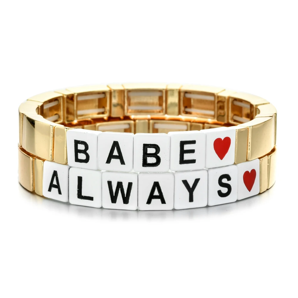 New Fashion Gold Color Enamel Tile Mama Elasticity Bracelet Gold Mom Bracelet Mothers Day Gift New Mama Handmade Gifts