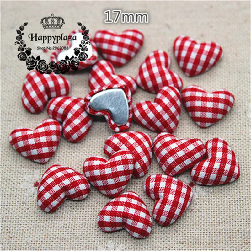 50pcs 17mm Mix Colors Lattice Fabric Covered Heart Flatback Buttons Home Garden Crafts Cabochon Scrapbooking DIY