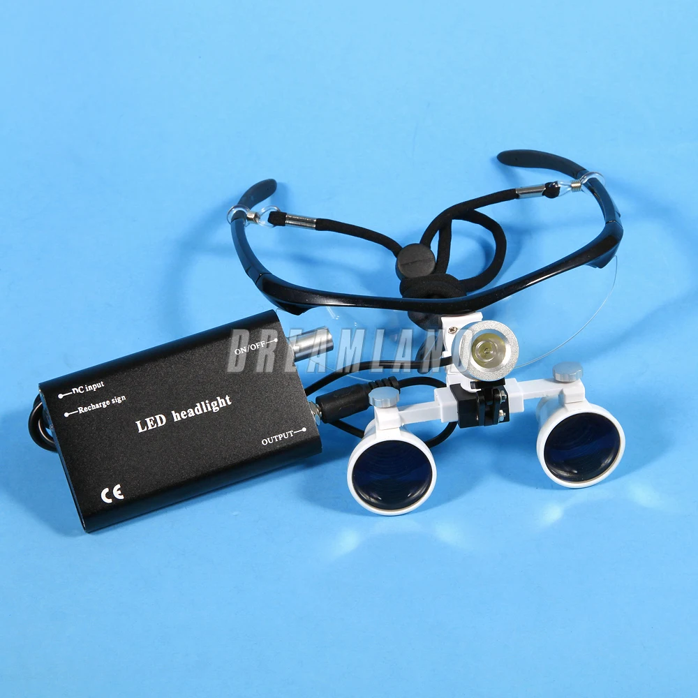 Dental Magnifier Binocular loupes glasses 3.5X 420mm + LED Head light 4 Colors